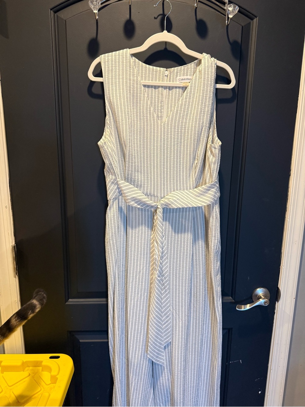 Calvin Klein charcoal and White Striped Sleeveless Maxi Jumpsuit